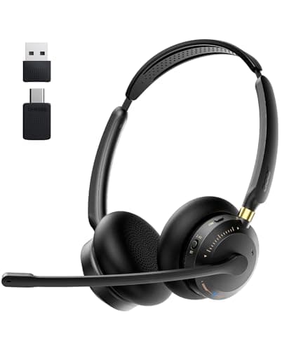 Wireless Headset with Mic for Work, AI ENC Noise Cancelling for Clear Call & Meeting, Bluetooth 5.3 & USB Dongle for Laptop, PC, iPhone & Android, Office & Call Center Headset for Remote Hybrid Worker