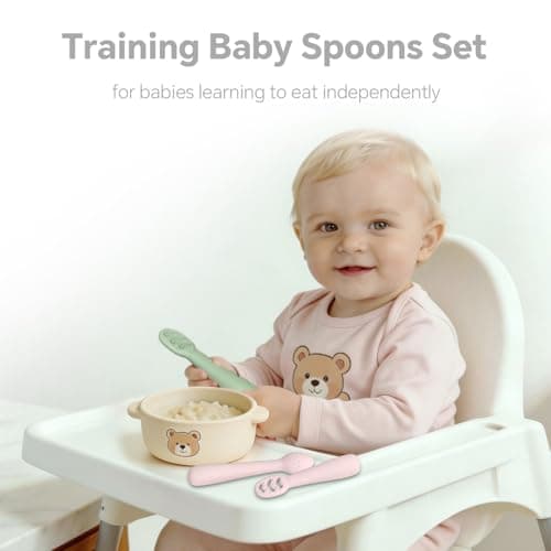 Baby Spoons Self-Feeding 6+ Months, 6 Pack Silicone Training Spoon Set for Baby Led Weaning, 3-Stage & Easy Grip First Utensils for Toddlers Learning Eating Essentials, Dishwasher Safe (Blue Green) - Thumbnail 5