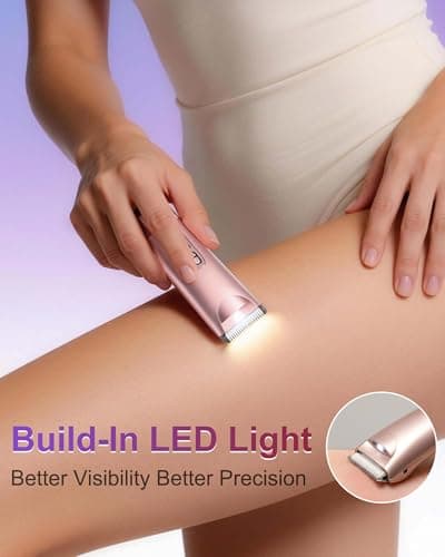 Bikini Trimmer for Women- LED Light Electric Razors for Women for for Face, Bikini, Body, Leg, USB Rechargeable Facial Hair Removal, IPX7 Waterproof Electric Shaver, Painless & Flawless - Thumbnail 2