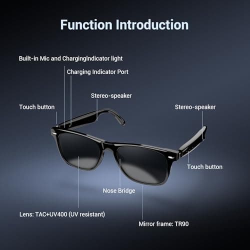 Blackview Smart Glasses, Polarized Bluetooth Sunglasses with Speaker, Voice Control, UV Protection, Anti Blue Light Lens - Thumbnail 4