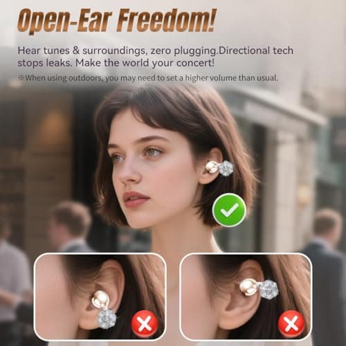 King Lucky i121 Open Ear Clip On Earbuds Wireless Bluetooth Ear Clip Headphones with Mic,Noise Cancelling, Waterproof IPX4,for Small Ears,Perfect for Running,Sports,Glasses Wearers (02-White) - Thumbnail 5