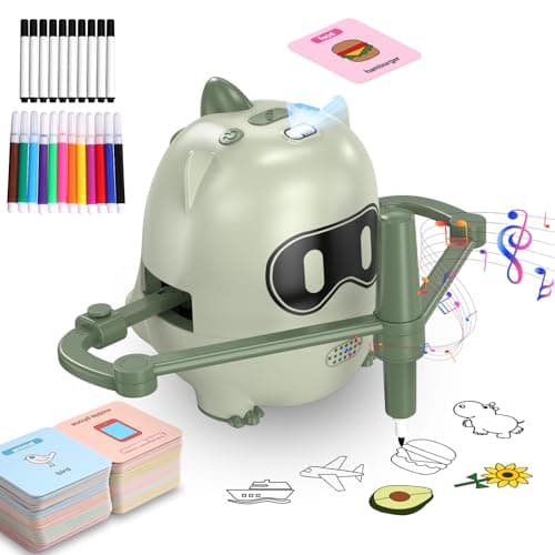 Drawing Robot for Kids with 200 Cards, Rechargeable 4-in-1 Draw/Learn/Spell/Music Interactive Educational Robot Drawing Machine Doodle Bot with 12 Color Pens for 3-8 Year Old Boys Girls Present - Image 1