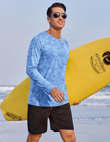 PINSPARK Mens Lightweight Gym Workout Tshirts UPF 50+ Swimming Shirts Long Sleeve Fishing Shirts UV Protection Hiking Shirt Blue - Thumbnail 6