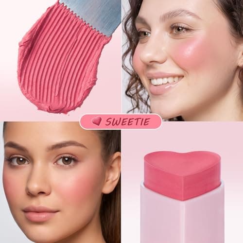 Blush Stick, Cream Blush for Cheeks & Lips, Easy to Blend, Heart-Shaped Soft Shimmer Finish, Natural Dewy Glow, Buildable Color, Long-Lasting, Travel-Friendly, SWEETIE, 0.25 oz - Thumbnail 2