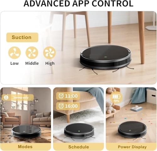 RJHVS Robot Vacuum and Mop Combo, 2 in 1 Robotic Vacuum Cleaner, 3500 Pa Suction, 120 Min Max, Super Thin, Quiet, App & Remote Control, Ideal for Hard Floor, Hair, Pet Fur, Self-Charge - Thumbnail 4