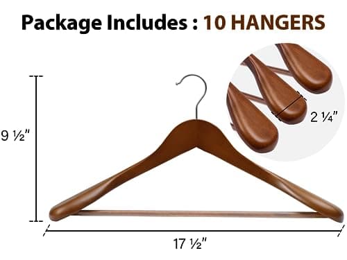 StorageWorks Wooden Hangers 10 Pack, Extra Wide Shoulder Wood Coat Hanger for Coats, Shirts, Jackets, Pants, Suits, Light Walnut Color - Thumbnail 2