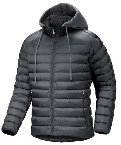 Mens' Puffer Jacket Lightweight Winter Jackets with Hood Warm Waterproof Hooded Insulated Coat Zip Up Puffy Jackets