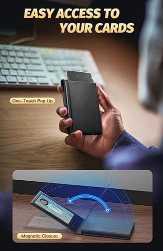 FIYUM Wallet for Men, Mens Wallet with Magnetic Credit Card Holder Pop Up Smart RFID Blocking Slim Leather Cash Slots ID Windows Minimalist Wallet - Thumbnail 2
