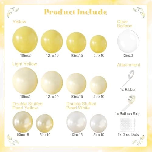 Yellow Balloon Arch Kit, 126Pcs Double Stuffed Pearl Yellow White Clear Balloons for Wedding Baby Shower Bridal Shower Engagement Birthday Party Decorations - Thumbnail 2