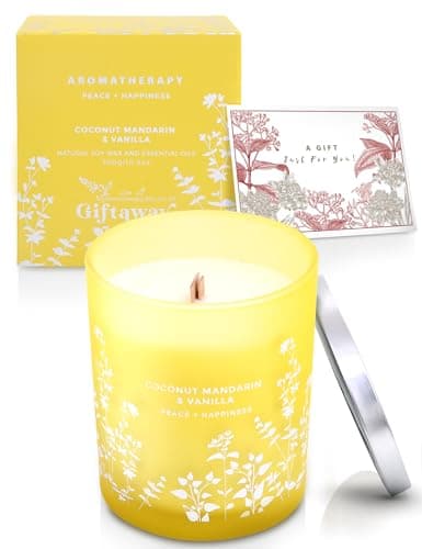 Coconut Mandarin Vanilla Wood Wick Candle | 10.6oz Yellow Glass Jar Soy Scented Candle for Home | Tropical Citrus Candles | Coconut Vanilla Aromatherapy Candle | Summer Beach Gift for Women & Men - Thumbnail 5