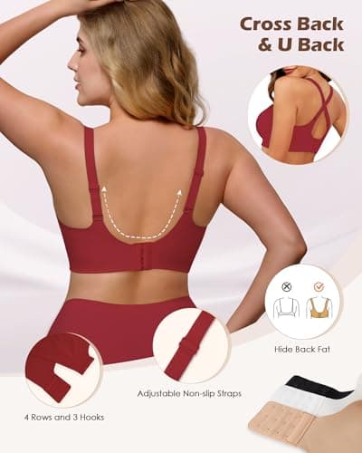 As Fairy Wireless Bras for Women T-Shirt Bra Seamless Comfort Bralettes with Soft Support & Lift for Everyday Wear Wine Red 32C - Thumbnail 4