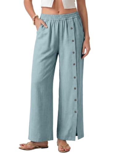 EVALESS Wide Leg Lounge Pants for Women 2026 Trendy Elastic High Waisted Baggy Palazzo Pants Summer Casual Loose Beach Trousers Travel Outfits Dusk Blue Medium - Image 1