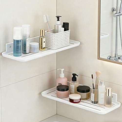 ACEXINYAN Wall Mounted Floating Shelf, Self Adhesive Shelf, No Drill Adhesive Wall Shelf, Floating Shelves Damage-Free Expand Walls Space for Living Room Kitchen Bathroom (2, White) - Image 1