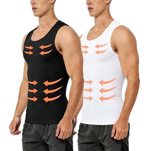NIEEHBEGST 2 Pack Black&White Men Compression Tank Top Slimming Body Shaper Shirt Tummy Control Workout Shapewear XXL