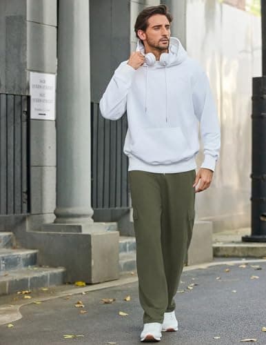 Deyeek Mens Lightweight Cargo Sweatpants with Pockets Straight Leg Cotton Sweatpants for Men Gym Workout Cargo Sweat Pants Olive Green - Thumbnail 5