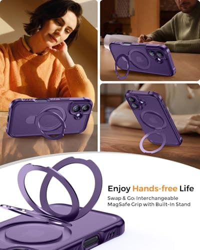 MOCCA Design for iPhone 17 Case, Compatible with Magsafe [Premium Invisible Magnetic Ring Stand] [Military Drop Protection] Full Camera Guard Translucent Matte Slim Phone Cover 6.3",Deep Purple - Thumbnail 4
