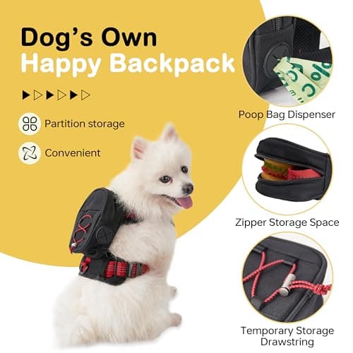 Adjustable Backpack for Small Dogs, Dog Backpack Harness with Reflective Leash, Built in Poop Bag Dispenser, Detachable Dog Back Pack for Outdoor Adventures, Puppy Training, Walking(Black,Large) - Thumbnail 3