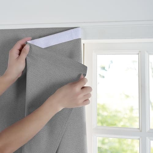 NICETOWN Grey Linen 100% Blackout Blind Doorway Curtain Self Adhesive Drape, No Drill Easy to Install for Kitchen Window Cover, W59 x L72, 1 Panel - Image 1