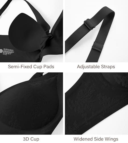 DEANGELMON Bras for Women No Underwire Seamless Wireless V Neck Comfort Bra Back Smoothing T-Shirt Bras (1P1,XL) Black - Thumbnail 4