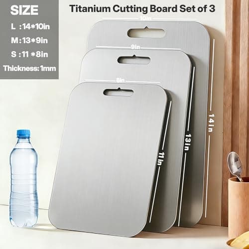 Coufonk Titanium Cutting Board Set of 3, Kitchen Chopping Boards Dishwasher Safe, Pure Ti Metal Material Cut Board Nonslip Double Sided for Houseware Outdoor Large+Medium+Small - Thumbnail 4