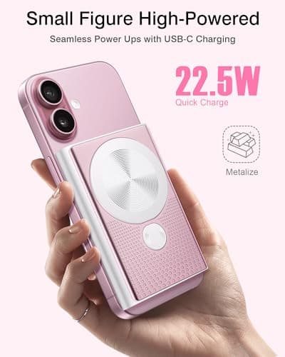 Kesguar Magnetic Portable Charger, 10000mAh 22.5W PD Super Fast Charging Wireless Power Bank. Ultra-Strong Magnet, USB C in&Out Battery Pack for Magsafe, iPhone 17/16/15/13/12 Pro Series, Pink - Thumbnail 2