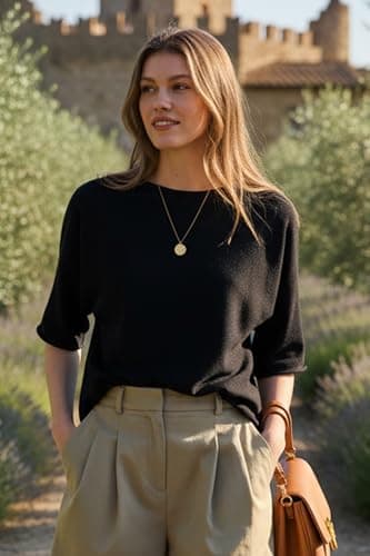 Orolay Short Sleeve Boat Neck Sweater Women Lightweight Dolman Loose Fit Pullover Knit Top Anthro Quince Dupes 2026 Black - Thumbnail 6