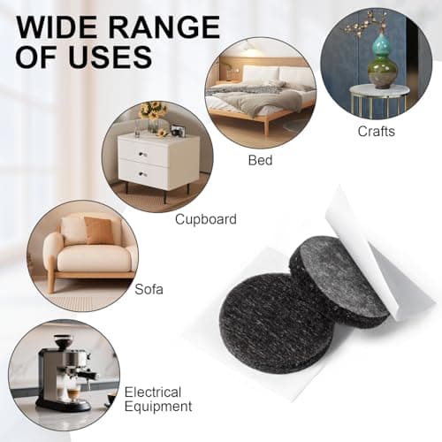 Felt Furniture Pads 114 PCS, 7 Sizes, Felt Pads for Chair Legs, Suitable for Round and Square Chair Legs, to Prevent Scratches, Reduce Noise and Protect The Floor (Black) - Thumbnail 5