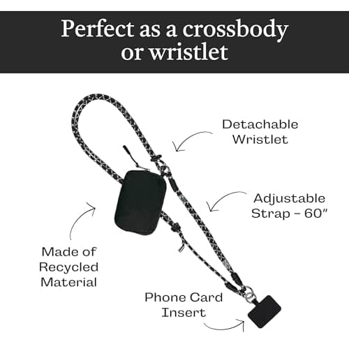 Save the Girls Active Twin Rope Clip and Go Phone Strap (Black) – Cell Phone Lanyard for Life on The Move – Crossbody Phone Strap Chain with Zipper Wallet Pouch – Hands-Free Phone Lanyard - Thumbnail 3