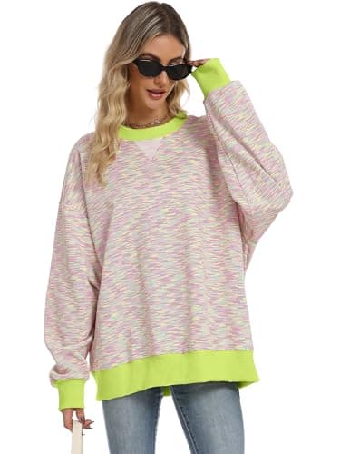 ANRABESS Women’s Striped Oversized Sweatshirts Crew Neck Long Sleeve Shirts Soft Color Block Pullover Top Fashion Clothing Medium - Thumbnail 2