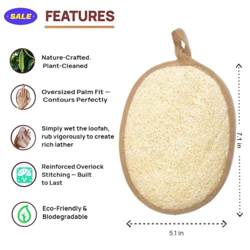 Natural Loofah Sponge Set of 3 - Egyptian Exfoliating Body Scrubber for Shower & Bath,3 Colors for Family Personal Care | Large Versatile Body Sponges for Shower,Bath Scrubber & Exfoliator Gift Set - Thumbnail 3