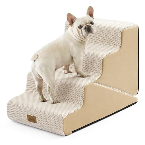 COZY KISS Dog Stairs for Small Dogs, 3-Step 2 in 1 Transformable Pet Stairs for Couch and Bed, 15.7" H Dog Steps for Old Cats, Puppy, Small Dogs (Beige, 17.7x28.3x19.7 in, 4.0) - Image 1
