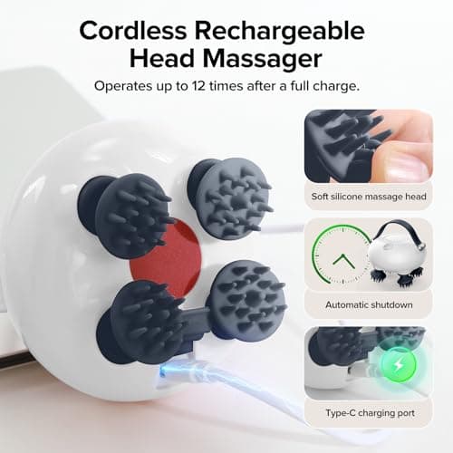 IOOKNA Head Massager Scalp, Scalp Massager, Portable Head Massager, Waterproof Scalp Massager with Tangle-Resistant Design, with 12 Massage Heads & 3 Modes, Heartfelt Mothers Day Gifts for Mom - Thumbnail 3
