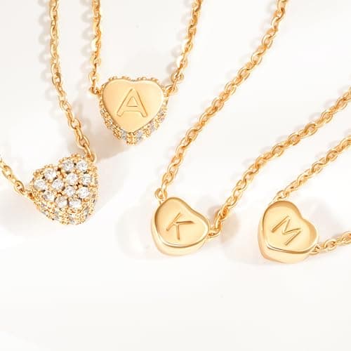 Tiny Gold Initial Heart Necklace-14K Gold Plated Handmade Dainty Personalized Letter Heart Choker Necklace For Women Necklace Jewelry - Thumbnail 6