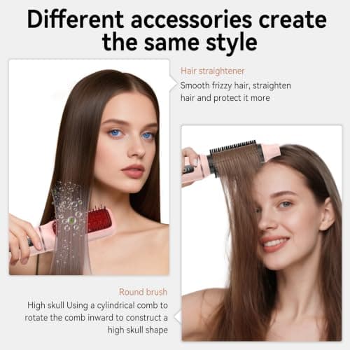 Atopskins 5 in 1 Blow Dryer Brush Set, 1000W Hot Air Styler with Auto-Wrap Curler & LED Temp Display, Negative Ion Hair Dryer Brush for Straightening, Volumizing & Curling - Pink - Thumbnail 2