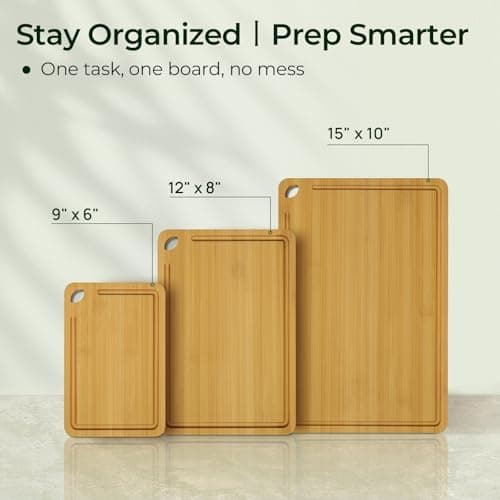 Keechee Wood Cutting Board for Kitchen - Reversible Bamboo Cutting Boards Gift Set of 3 with Juice Groove, Wooden Chopping Board for Meat, Fruit, Vegetables & Cheese (Pre Oiled, Natural) - Thumbnail 6