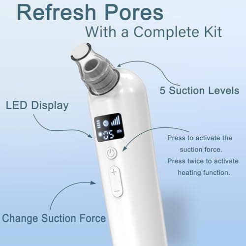 Vacuum Blackhead Remover Pore Cleaner with Heat & Red Light 5 Suction Levels Nose Pore Cleaner Rechargeable with LED Display, 6 Probes & Bonus Blemish Extractor Tools, Skincare Gift for Women - Thumbnail 5