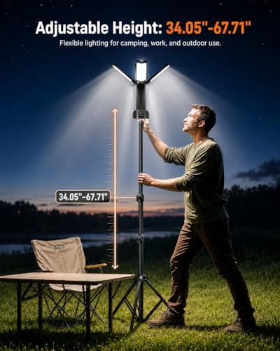 CORESLUX Rechargeable Camping Lights with Stand, 6000K Portable Work Light, 4 LED Lamp Heads Magnetic Flashlight with Detachable Tripod Camping Essentials for Outdoor Work, Garage, Camping, Fishing - Thumbnail 4