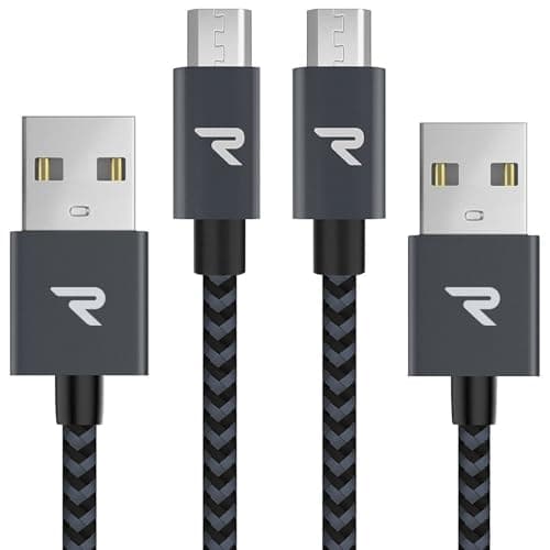 RAMPOW Micro USB Cable [2 Pack/3.3ft] QC 3.0 Fast Charging & Sync Android Charger, Braided Nylon Micro USB Cables for Samsung Galaxy S7/S6 and Edge, Note 6/5, Sony, Kindle, PS4 - Space Gray - Image 1