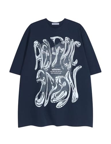 Aelfric Eden Metalic Graphic Tees Men Y2k Oversized T Shirts Women Vintage Tees Unisex Summer Tops Navy Blue Medium - Image 1