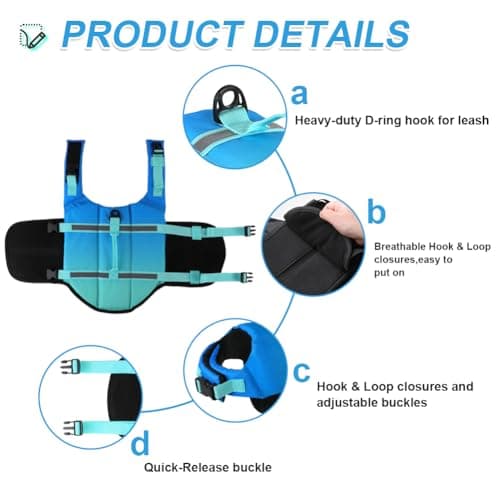 Doglay Dog Life Jacket, Life Vest for Swimming and Boating, Adjustable Puppy Life Jacket with Reflective Stripes, Superior Buoyancy Pet Swimming Vest for Small Medium and Large Dogs - Thumbnail 6