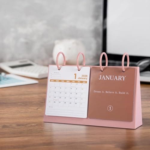Bibiage 2026 Small Desk Calendar - Mini Flip Standing Desk Calendar with Motivational Quotes, Stable Plastic Base Desktop Calendar, Cute Desk Decor for Home Office School, Pink 10" x 6", Pink - Thumbnail 5