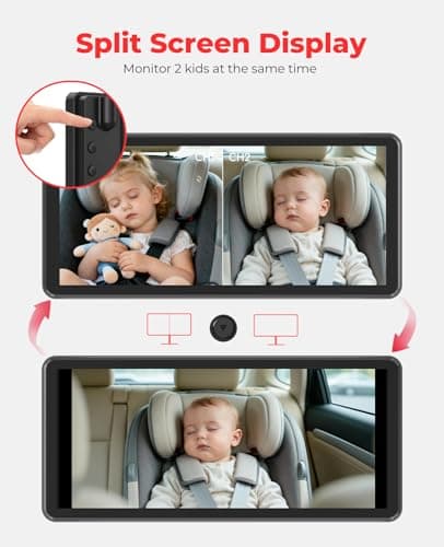 LUCKVIEW BM5PRO Double Car Camera for 2 Baby，7.2" 1080P Split Screen with IR Night Vision, Real-Time Monitoring Baby Car Camera,Easy Install, Family Travel Companion for Kids & Pets - Thumbnail 2
