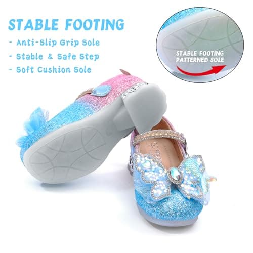 TOZHCITA Girl's Sparkly Ballet Flats Glitter Rainbow Princess Dress Shoes Bowknot Mary Jane Shoes T-Strap in Easter Party Blue,9M for Toddler - Thumbnail 4
