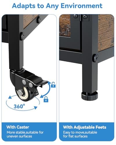 Petrova 40" Dog Crate Furniture with LED Light & Power Outlets, Heavy Duty Indoor Dog Kennel for Small/Medium Dogs, Wooden Dog Cage with Open Shelves, Storage Drawers, Lockable Wheels, Brown - Thumbnail 6