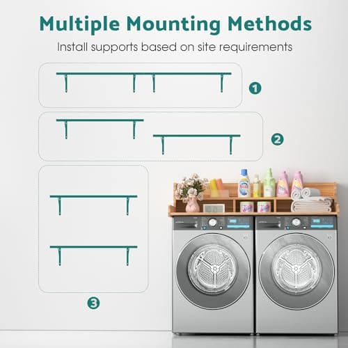 Kikihouse Washer Dryer Countertop, Laundry Counter Top Over Machines, Washer Dryer Topper for Storage, 2 Tier Wood Shelf Topper with Storage Space for Small Apartment (Wood, 53.9 * 27.5 * 12) - Thumbnail 5