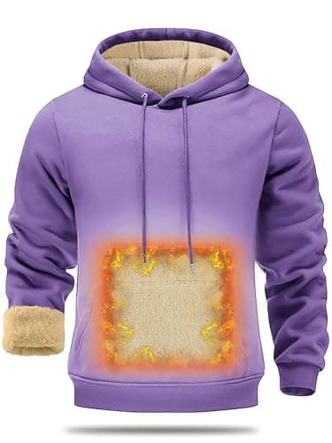 ZITY Mens Winter Hoodie Warm Sherpa Hooded Pullover Fleece Lined Hoodies Heavyweight Thick Windproof Sweatshirt with Pocket Purple - Image 1