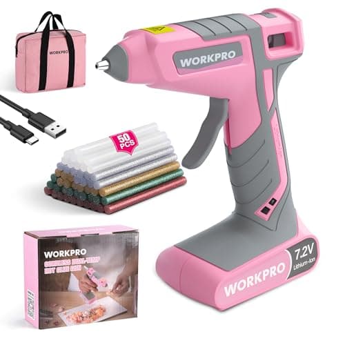 WORKPRO Cordless Hot Glue Gun, 30s Fast Preheating, 7.2V Dual-Temp Glue Gun Kit with 50pcs Glue Gun Sticks, Storage Bag, USB-C Charging Cord, 2600mAh Battery for DIY and Crafting - Image 1