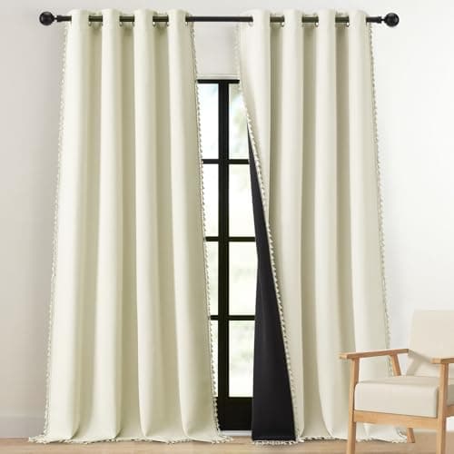 LIMON HOME Cream Linen Textured Curtains for Bedroom Solid 100% Blackout Thermal Insulated Natural Beige Grommet Room Darkening Curtains & Drapes Luxury Decor for Living Room 52 x 63 Inch Long - Thumbnail 4