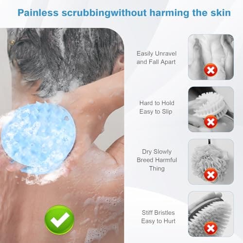Upgraded Version Silicones Body Scrubber,Double-Sided Design Body Brush Silicone Body Scrubber Exfoliating Body Brushes for Suitable Showering All Skin Types,Environmentally Friendly Silicone loofah - Thumbnail 5