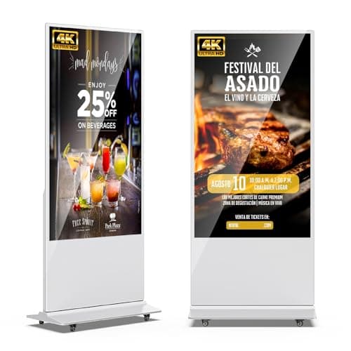 65 Inch 4K Digital Signage Display, Indoor Floor Standing Advertising Display Kiosk Android System,Commercial LCD Totem Support HDMI-in,Free Customization Stickers and Lifetime CMS System(White)